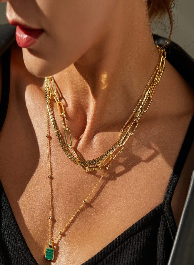 FRUMOS Dainty Layered necklaces for women Gold Short small chain necklace for women rectangle paperclip chain necklace 18k gold necklace jewelry for Women Girls Paper clip necklace - Image 3